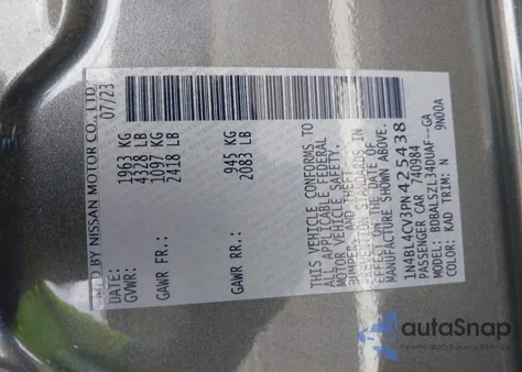 2023 Nissan Altima Sr Fwd z USA, uszkodzony, nr VIN 1N4BL4CV3PN425438